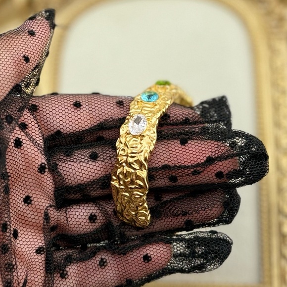 Colorful Gemstone Cuff Bracelet – 18K Gold Plated on Stainless Steel - Picture 10 of 10